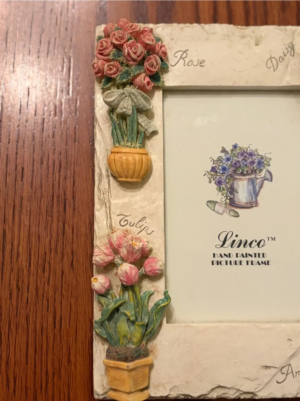 Floral Hand Painted Ceramic Photo Frame in Cream